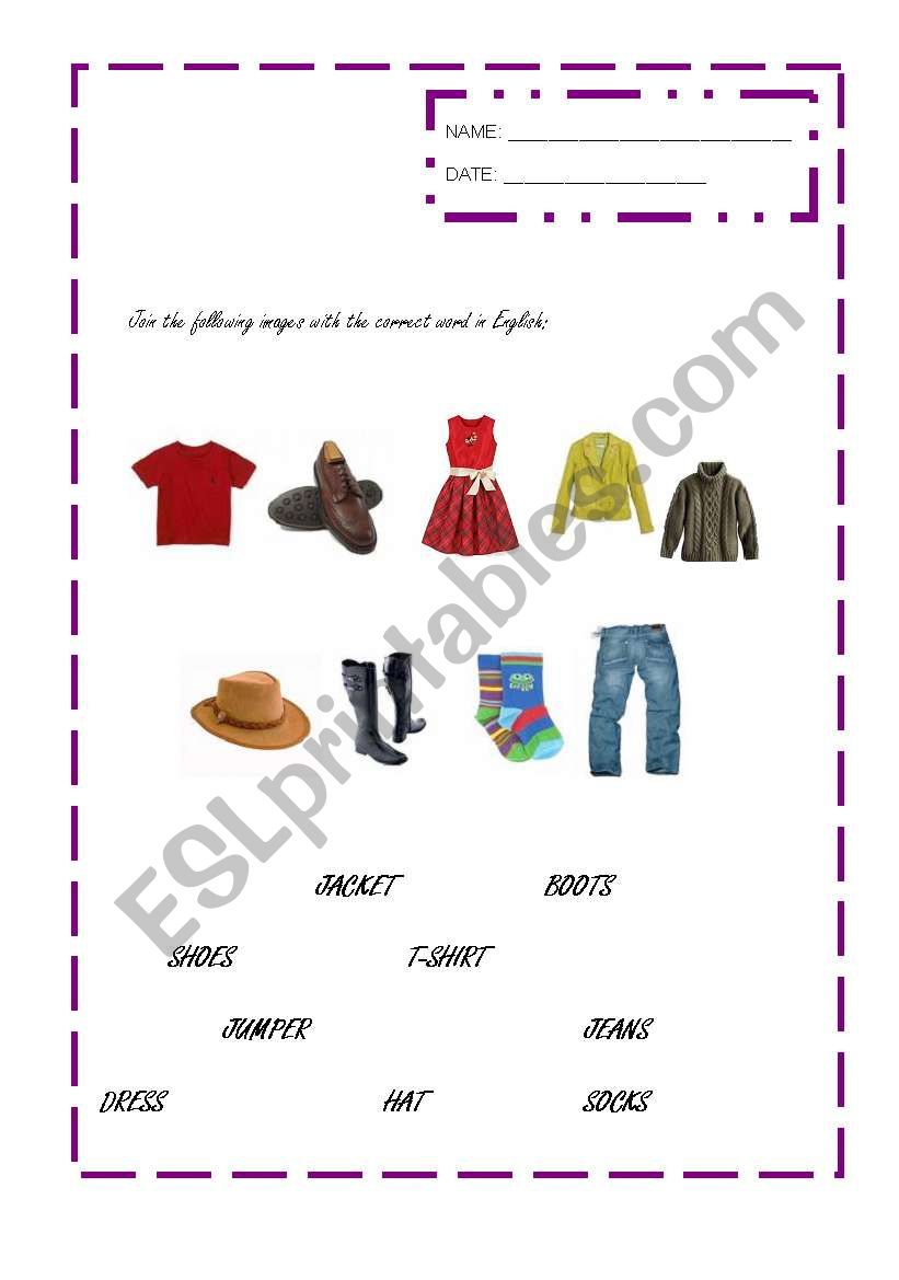 Clothes worksheet