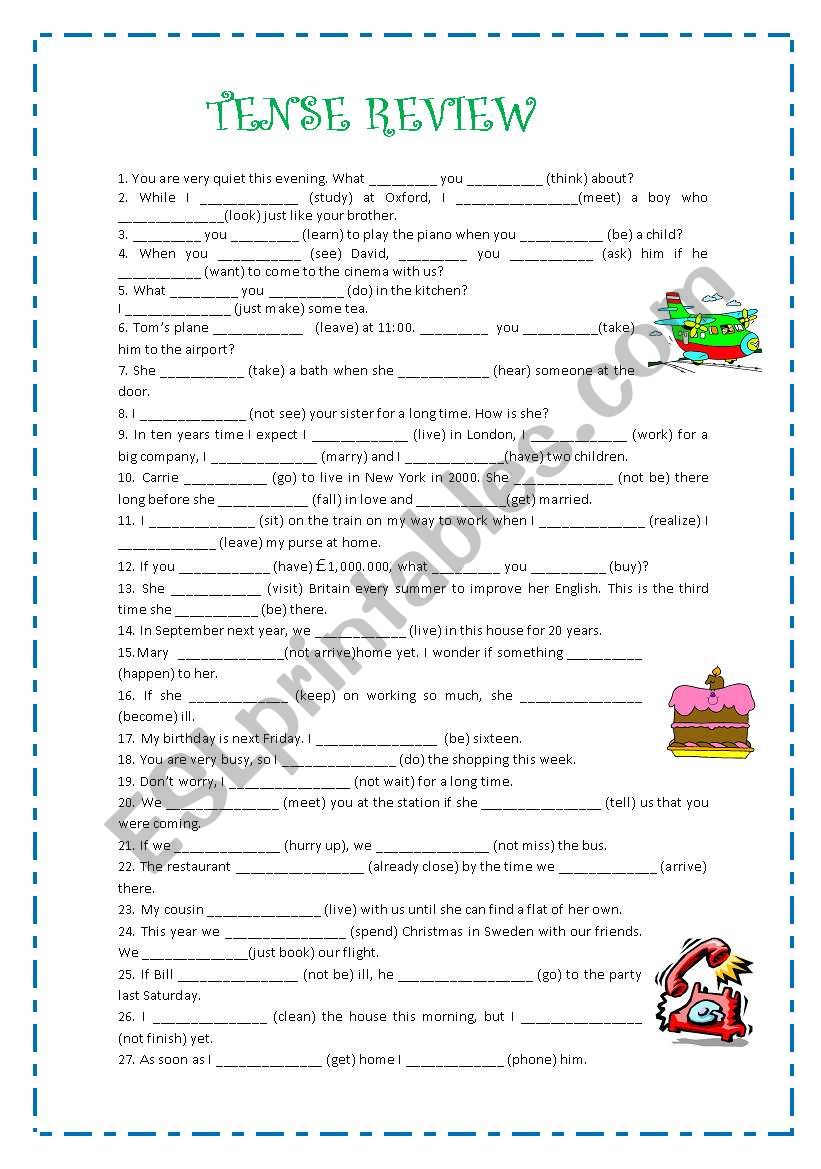 Tense Review ESL Worksheet By Chusin