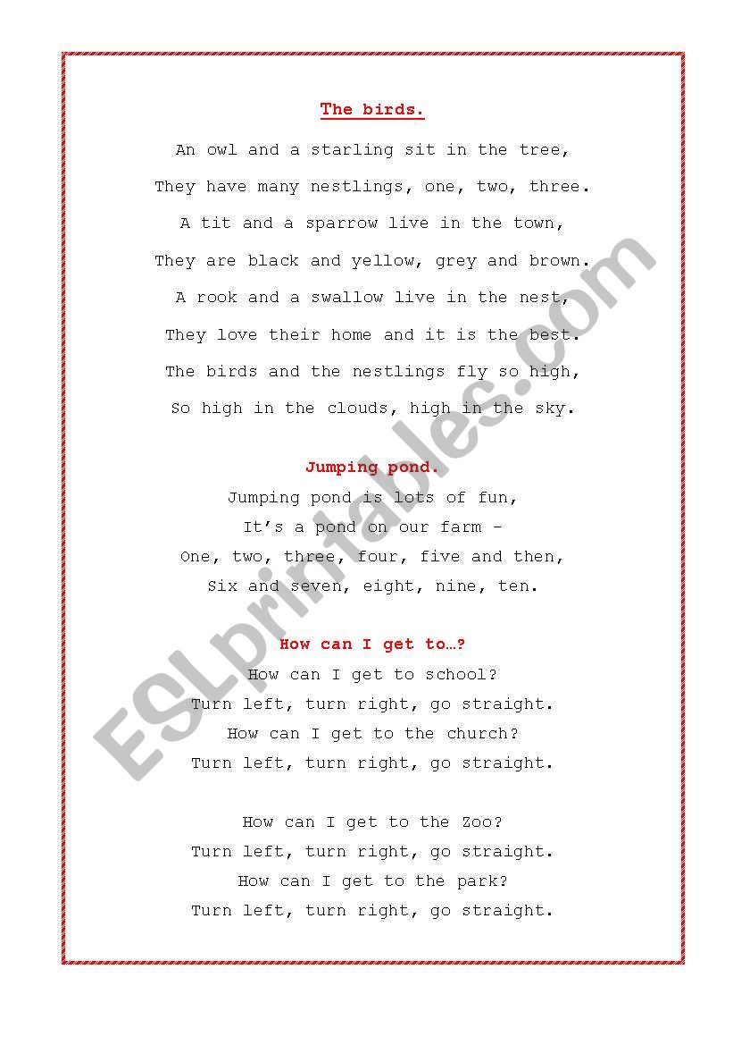 Songs and rhymes for kids worksheet