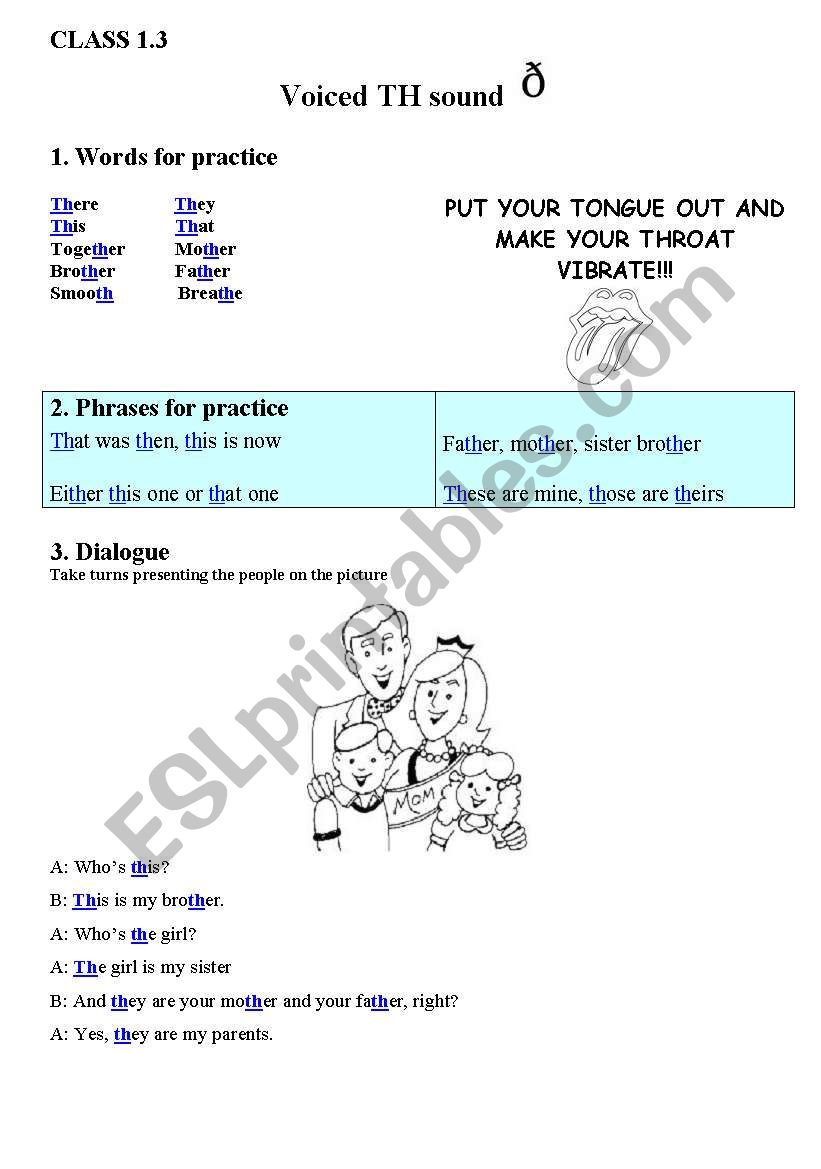 Voiced TH Sound Training worksheet