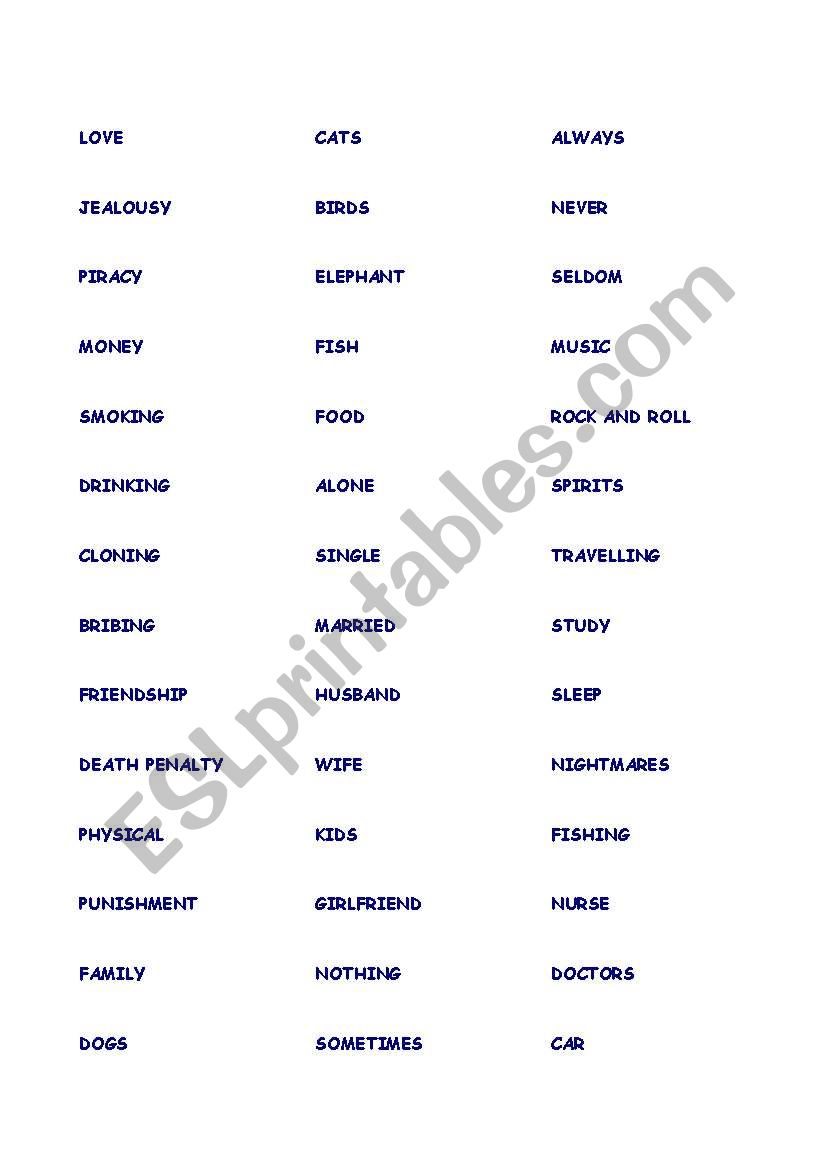 Speaking box worksheet