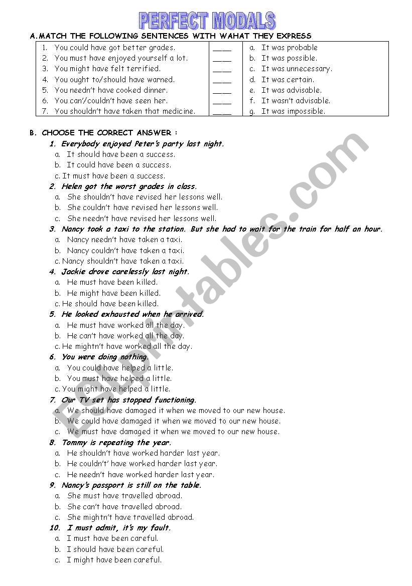 PERFECT MODALS worksheet