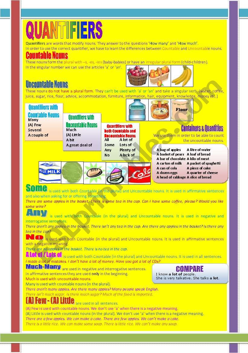 QUANTIFIERS worksheet