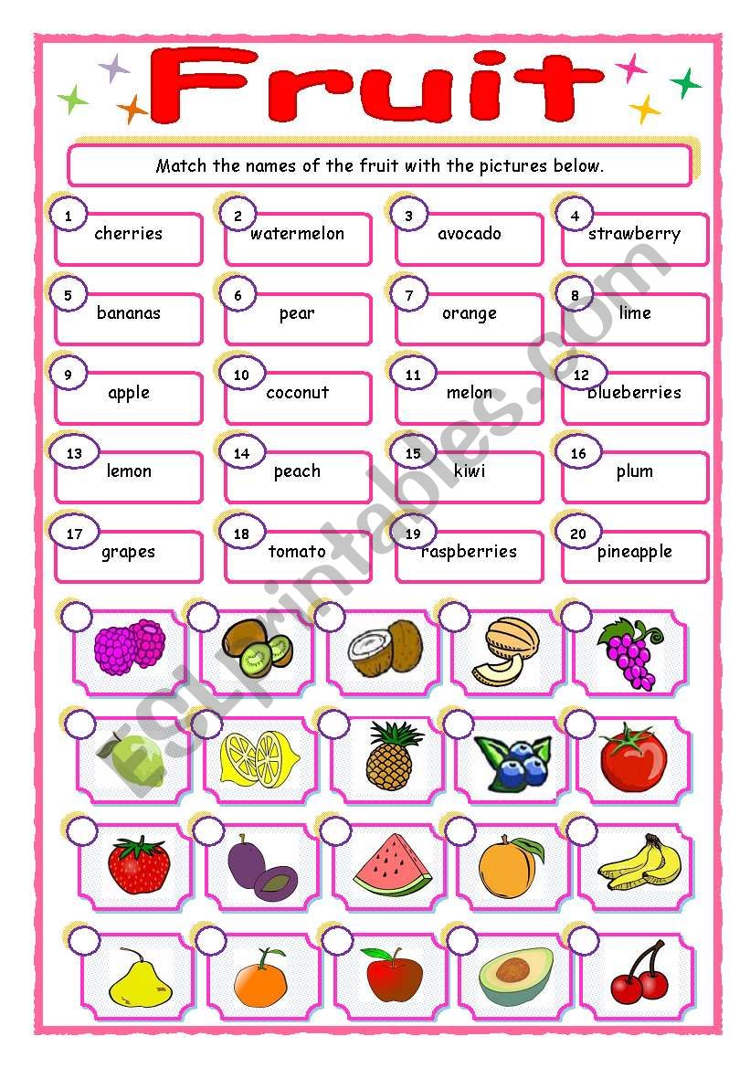 Fruit - matching worksheet