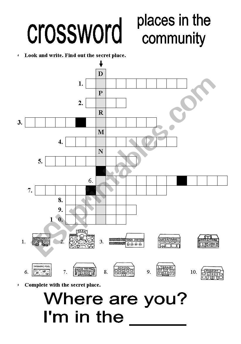 CROSSWORD - PLACES worksheet