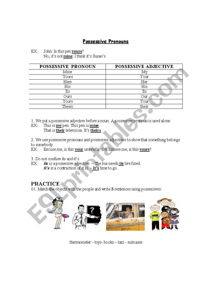 Possessive Pronouns worksheet