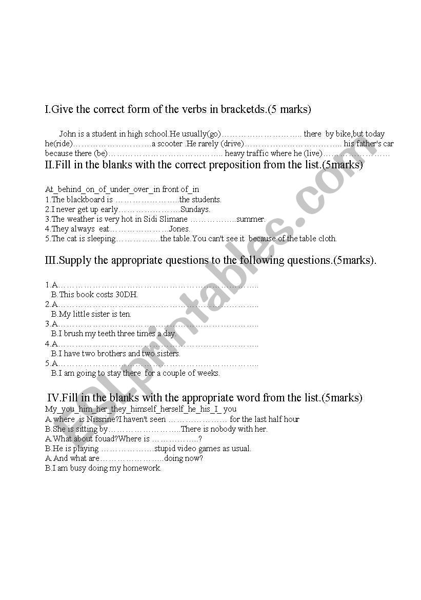 language test worksheet