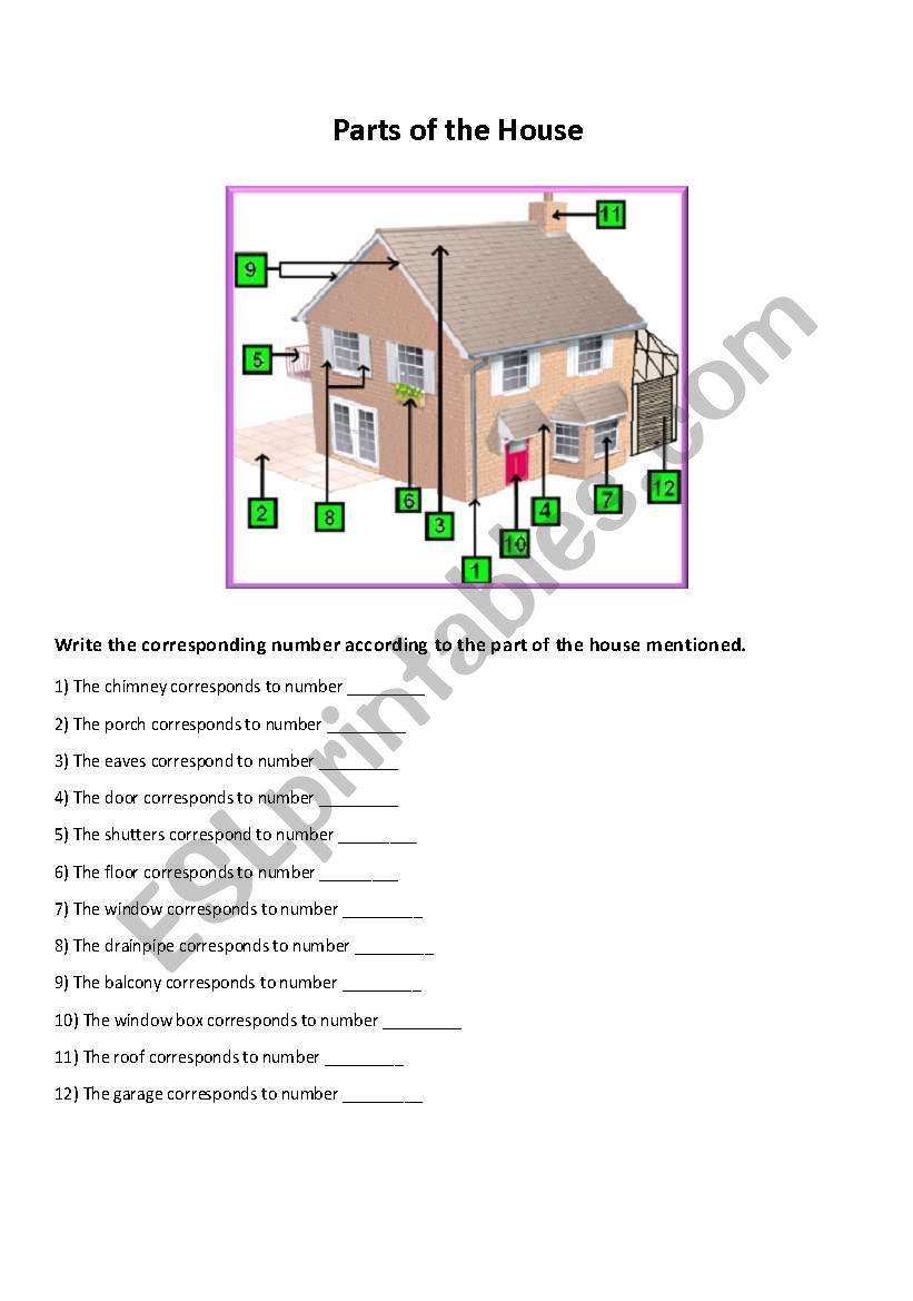 Parts of the House worksheet