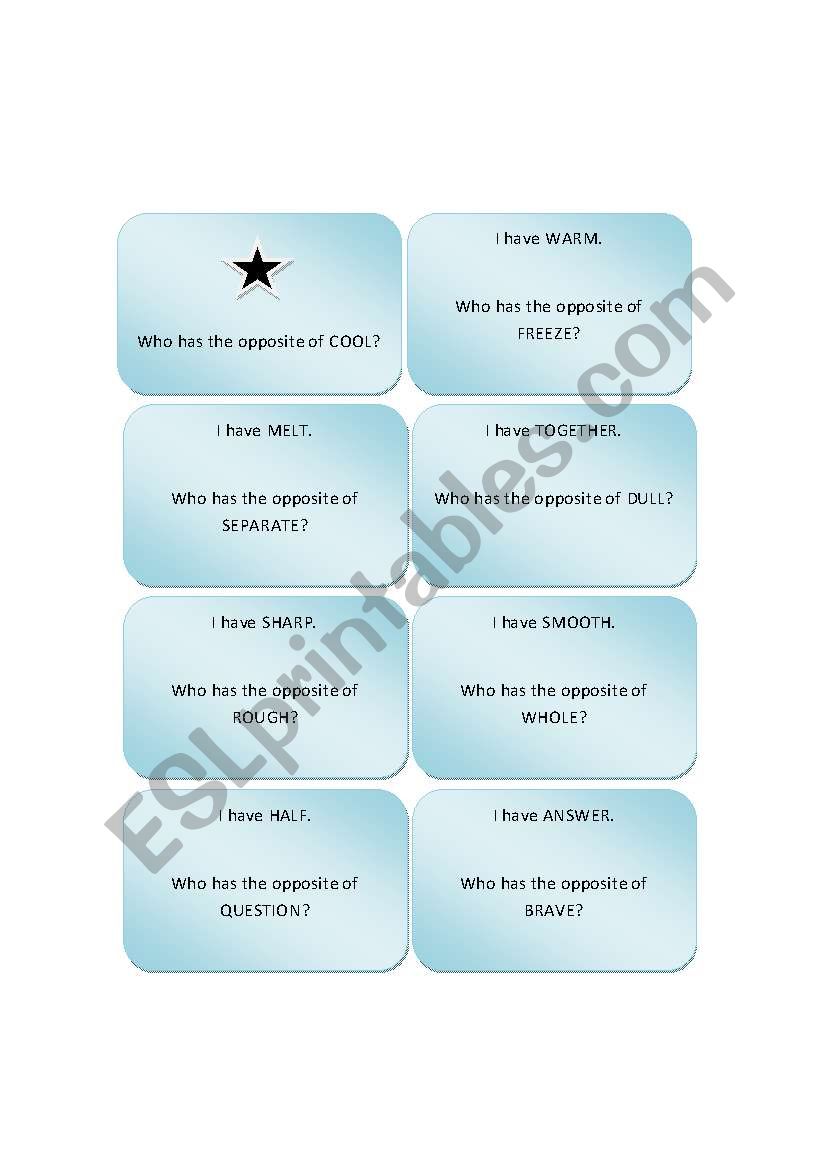 Antonyms Game worksheet