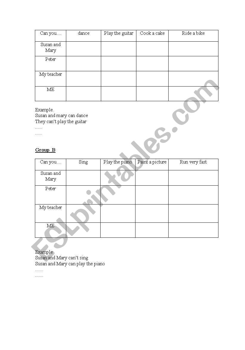 CAN/CANT EXERCISES worksheet