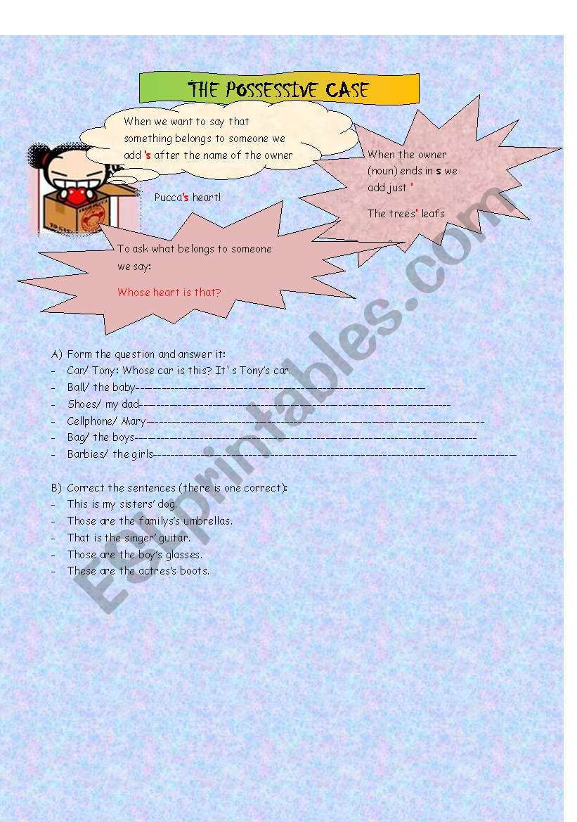 the possessive case worksheet