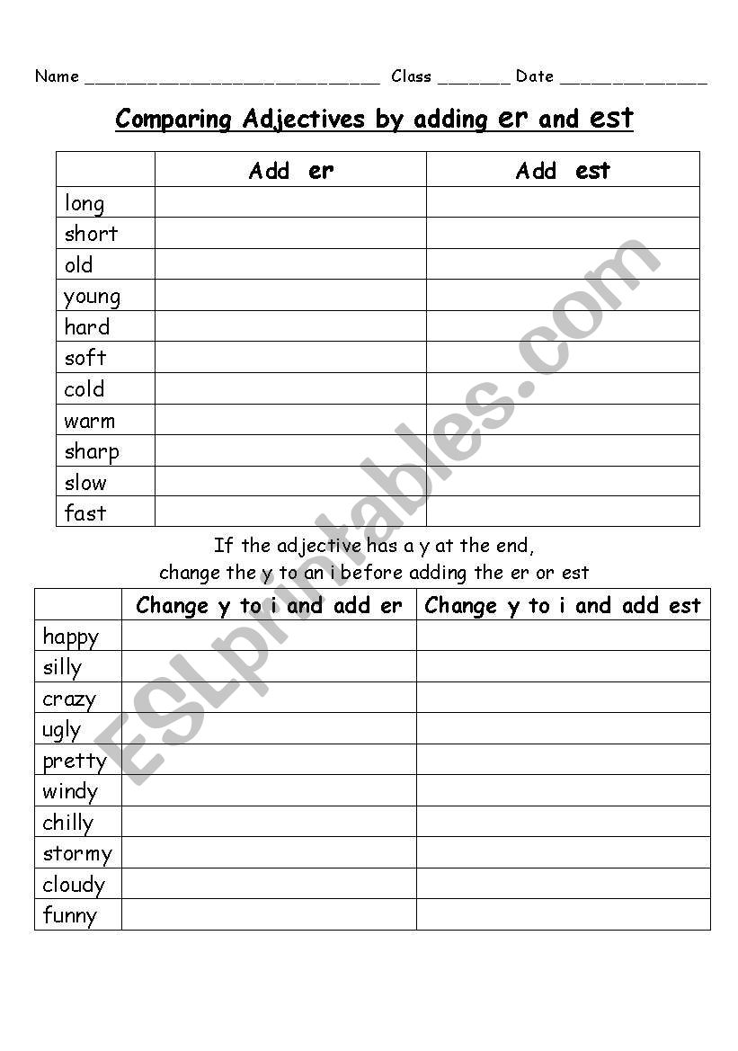 comparing adjectives worksheet