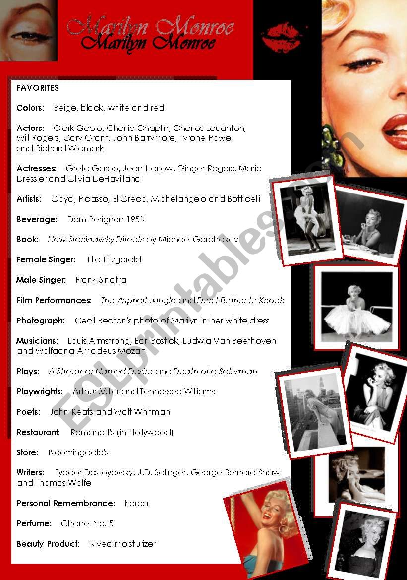 Marilyn Monroe 1/3 worksheet