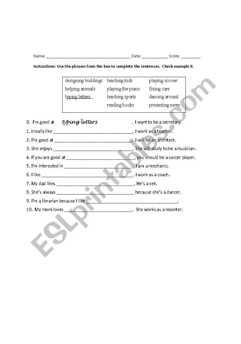 Gerund Phrases Quiz worksheet
