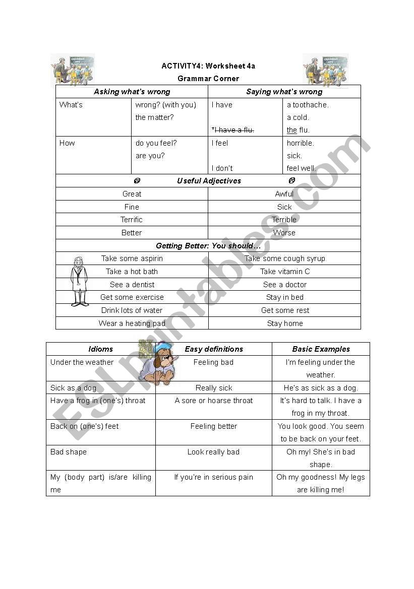 health problems worksheet