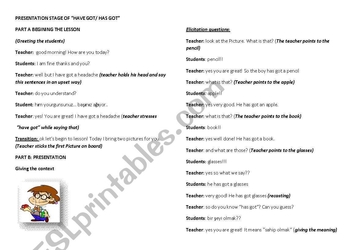 HAVE GOT-HAS GOT LESSON PLAN worksheet