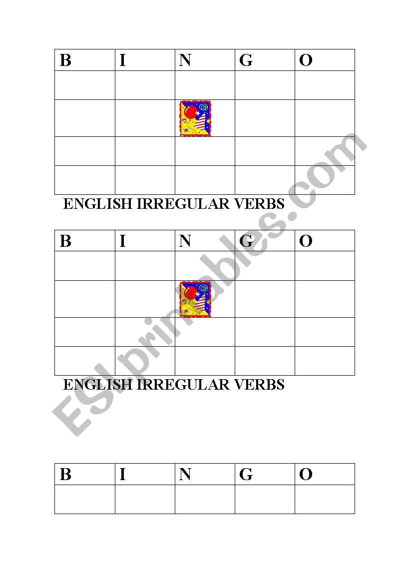 irregular verbs BINGO!! worksheet