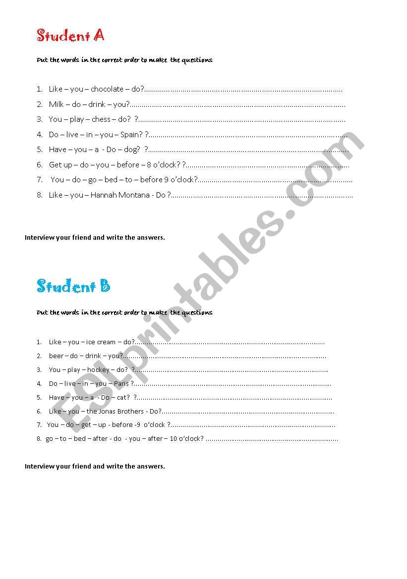 kids present simple questions worksheet