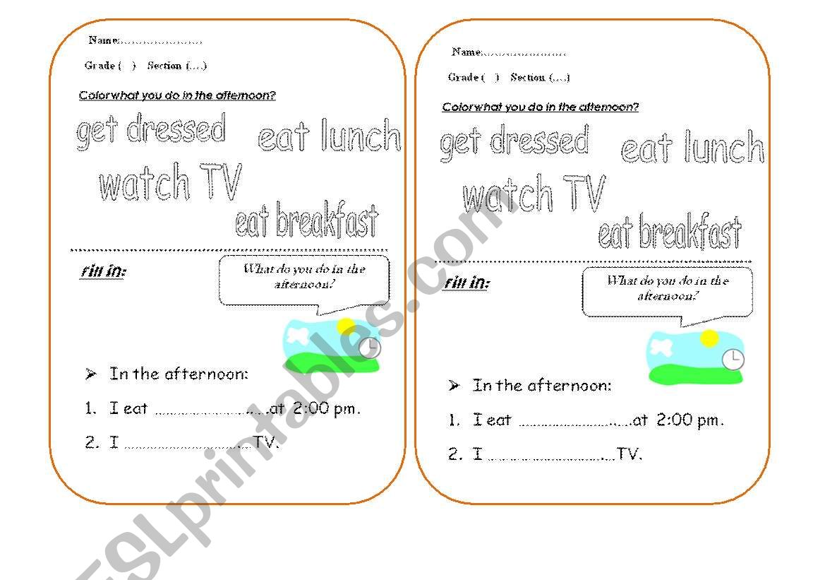 In the afternoon worksheet