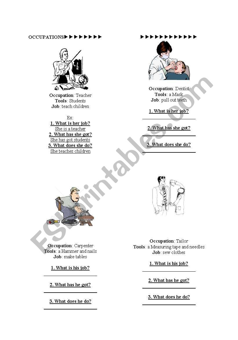 occupations and tools worksheet