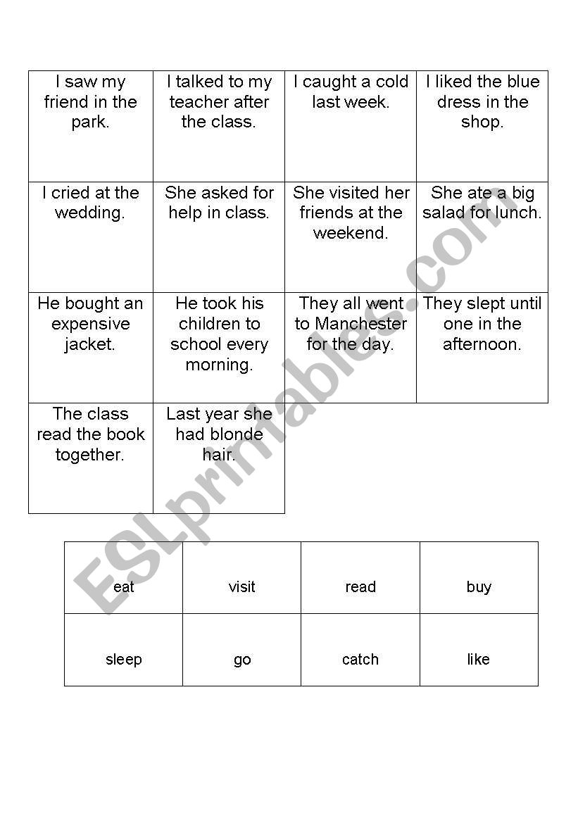 past simple bingo worksheet