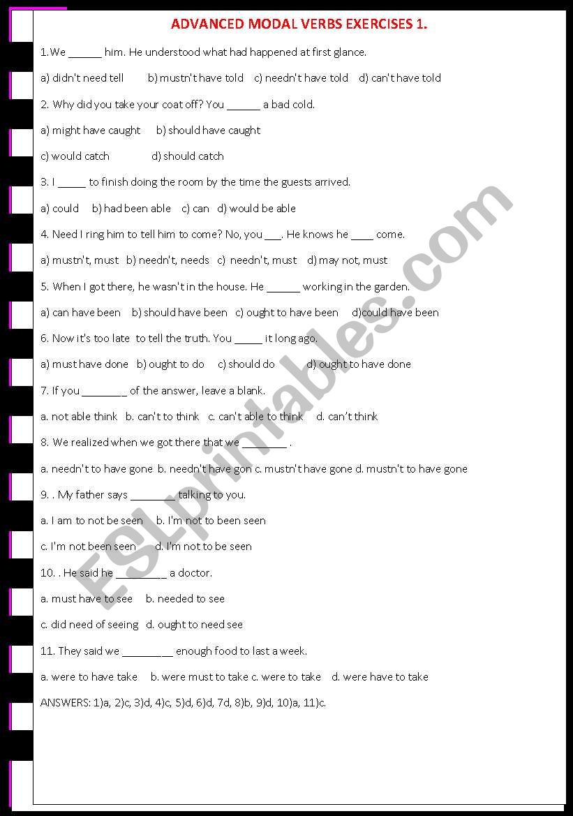 ADVANCED Modal Verbs Exercises 1.