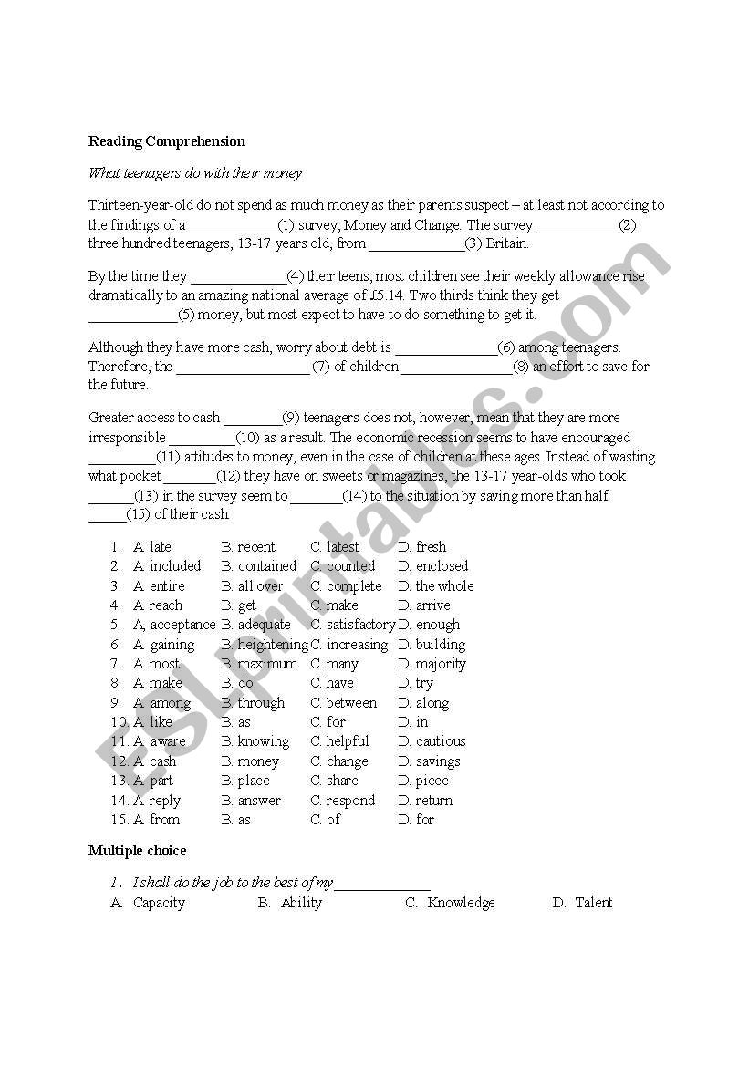 Reading-Multiple choice-Vocabulary