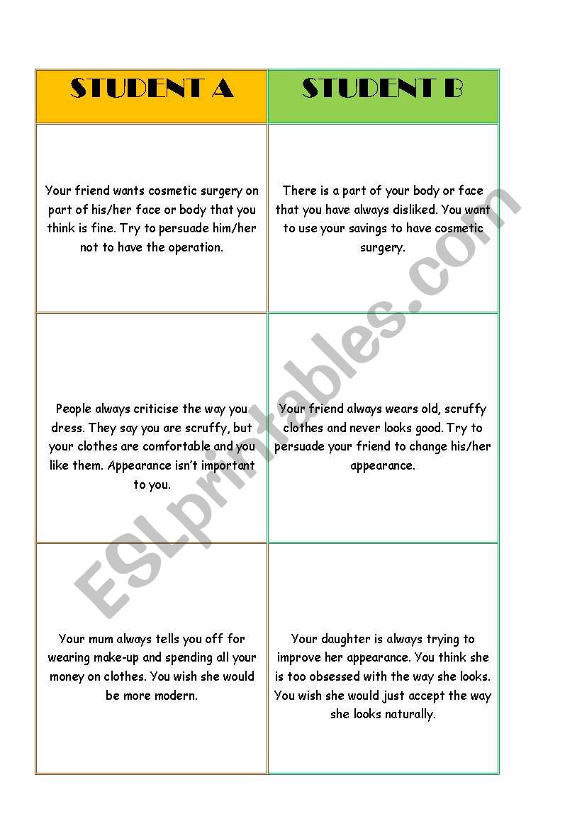 Role-play about cosmetic surgery and appearance