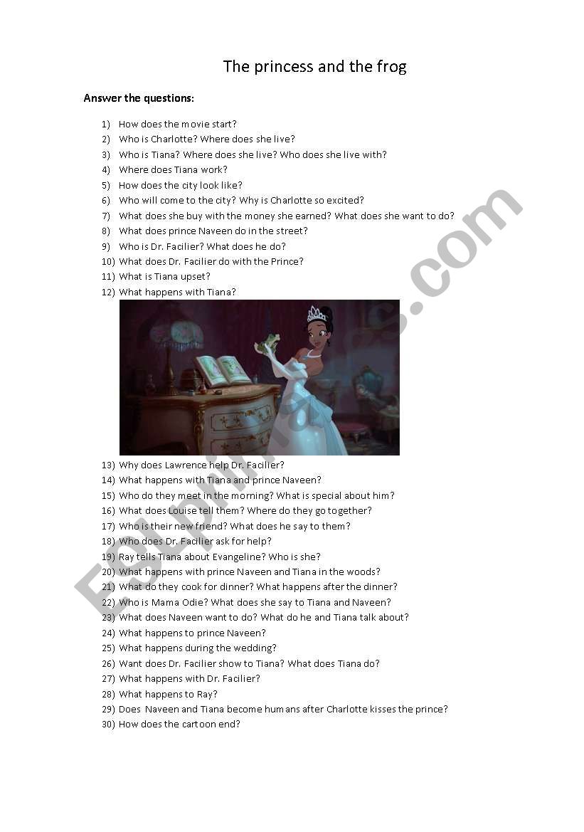 THE PRINCESS AND THE FROG worksheet