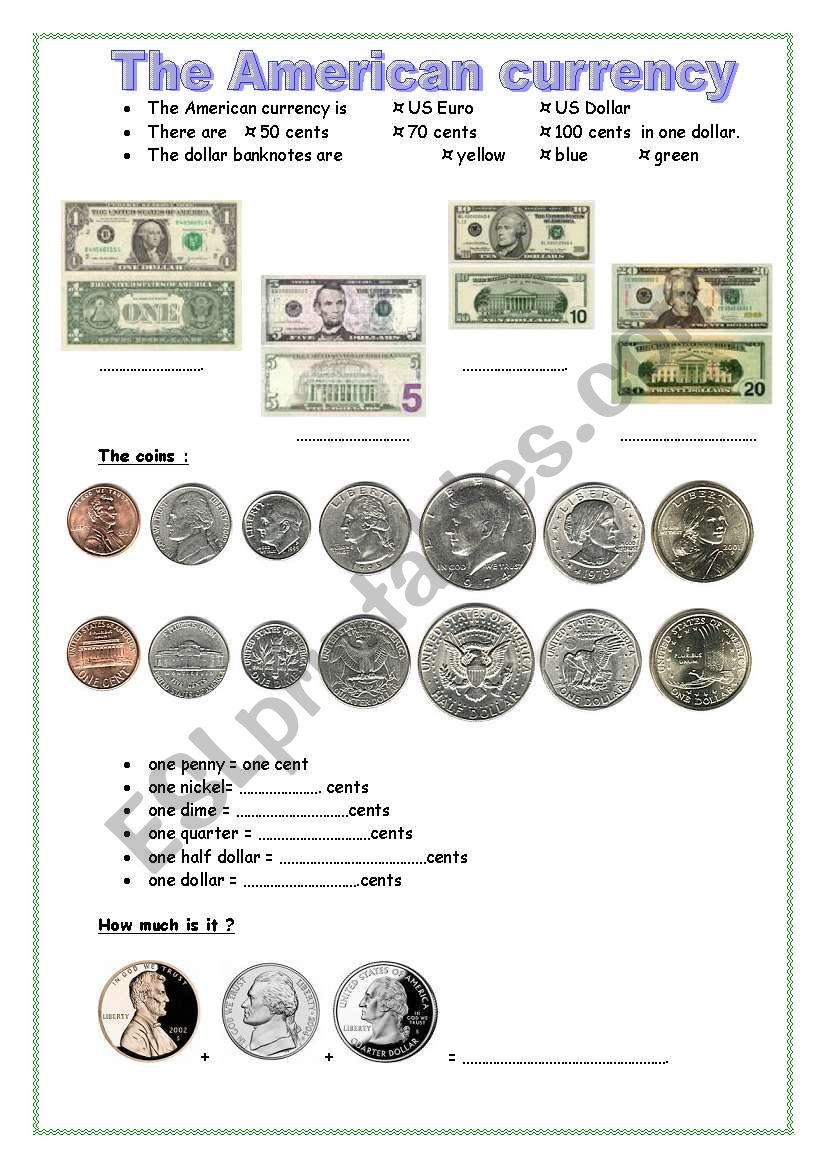 the american currency worksheet