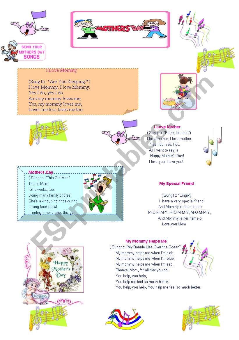 Mothers day songs worksheet