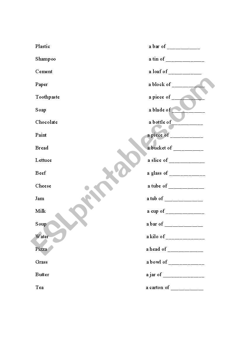 QUANTIFIERS worksheet