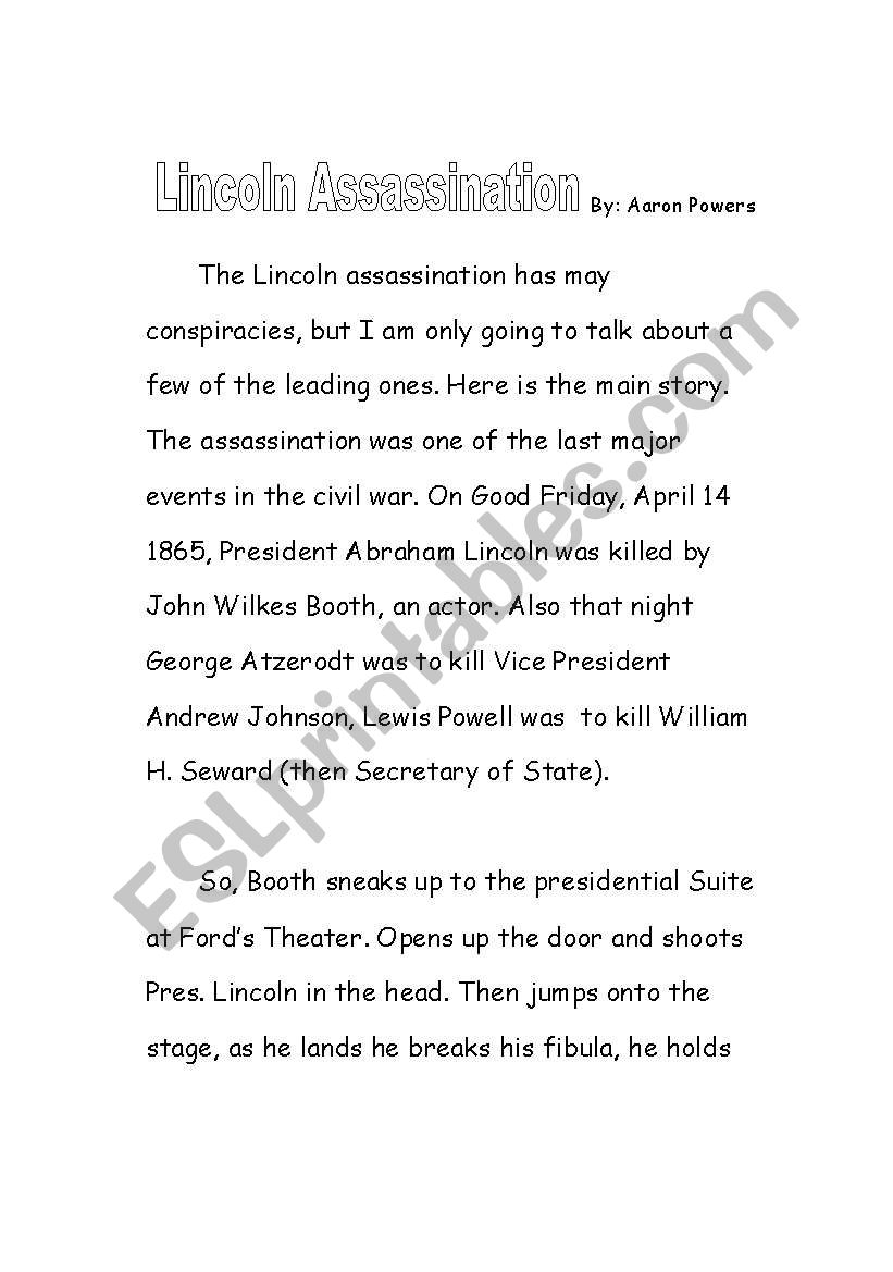 lincoln assasination example worksheet