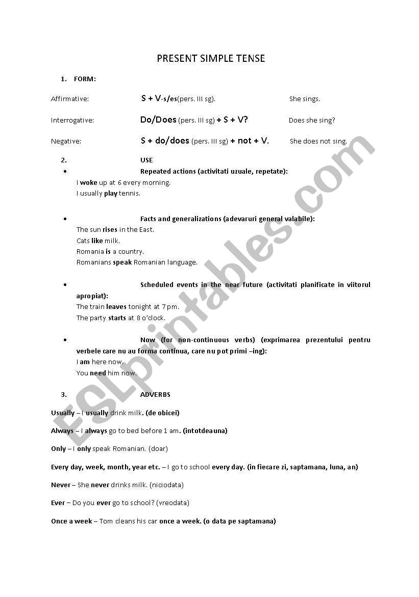 Present Simple  Tense worksheet