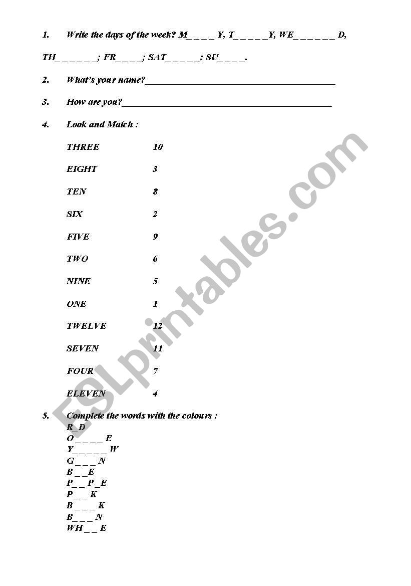 Days and Months worksheet