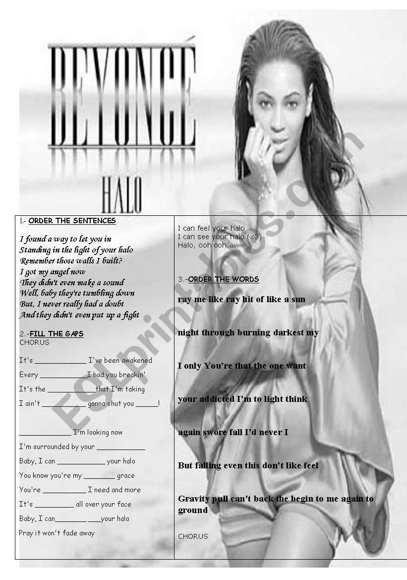 HALO by Beyonce worksheet