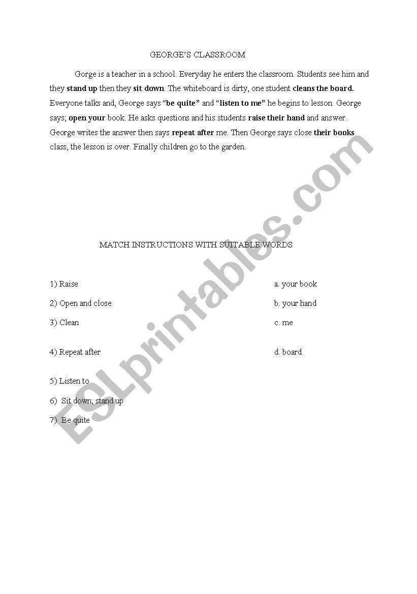 classroom instructions worksheet