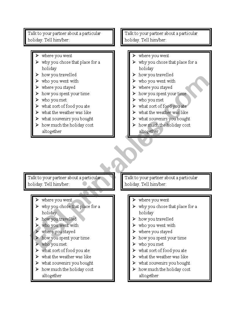 holiday talking worksheet