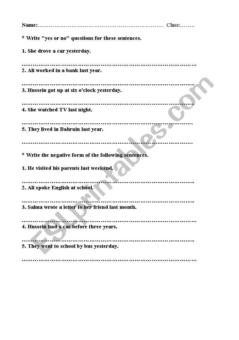 yes,no questions worksheet
