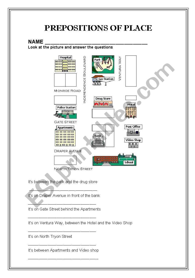 PREPOSITIONS OF PLACE worksheet