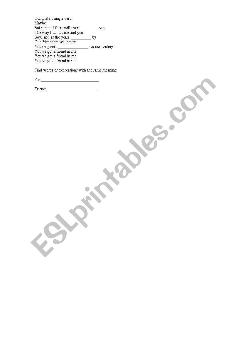 English Worksheets You Ve Got A Friend In Me English Worksheets You Ve Got A Friend In Me