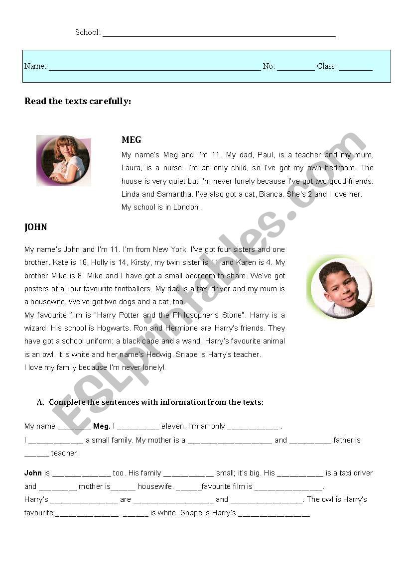 Reading Comprehension worksheet