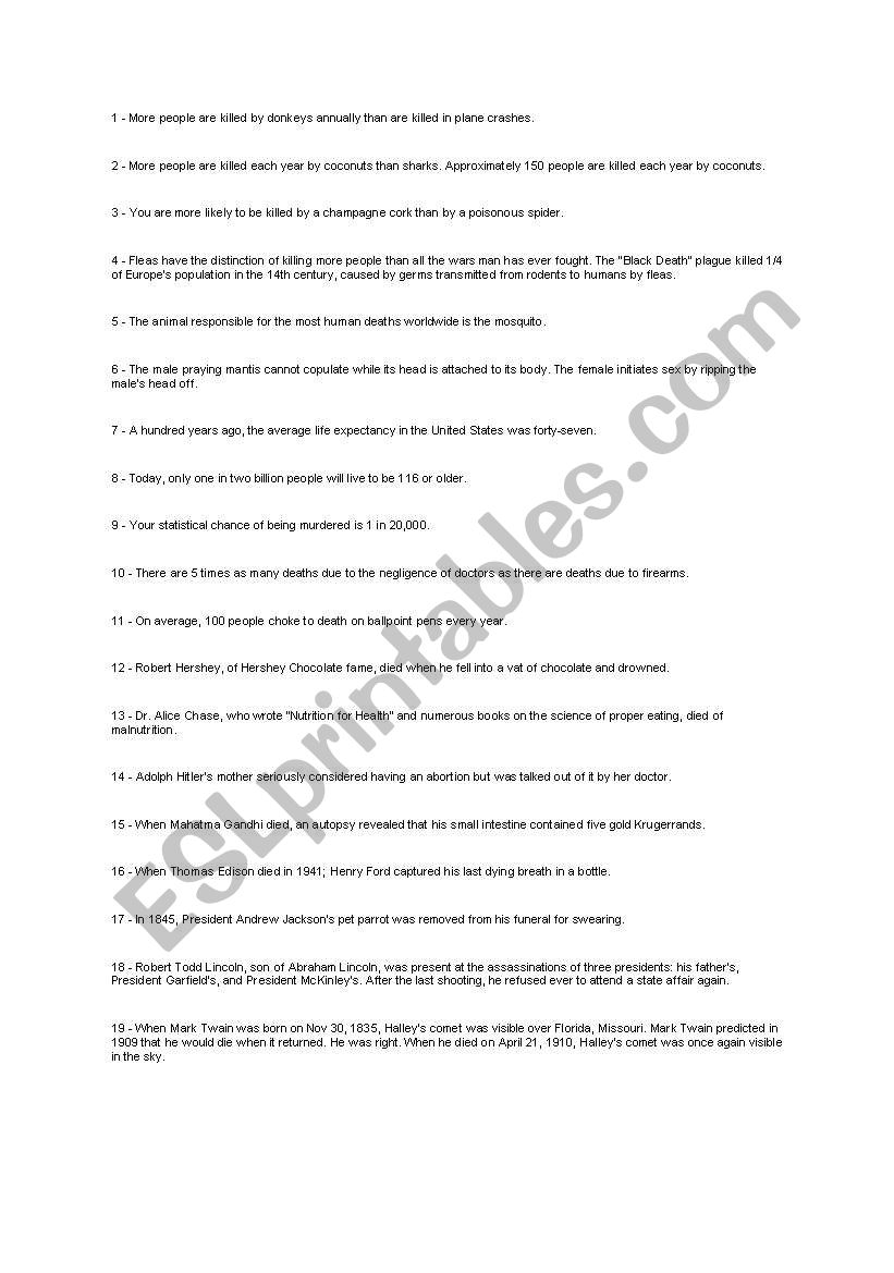 Facts worksheet