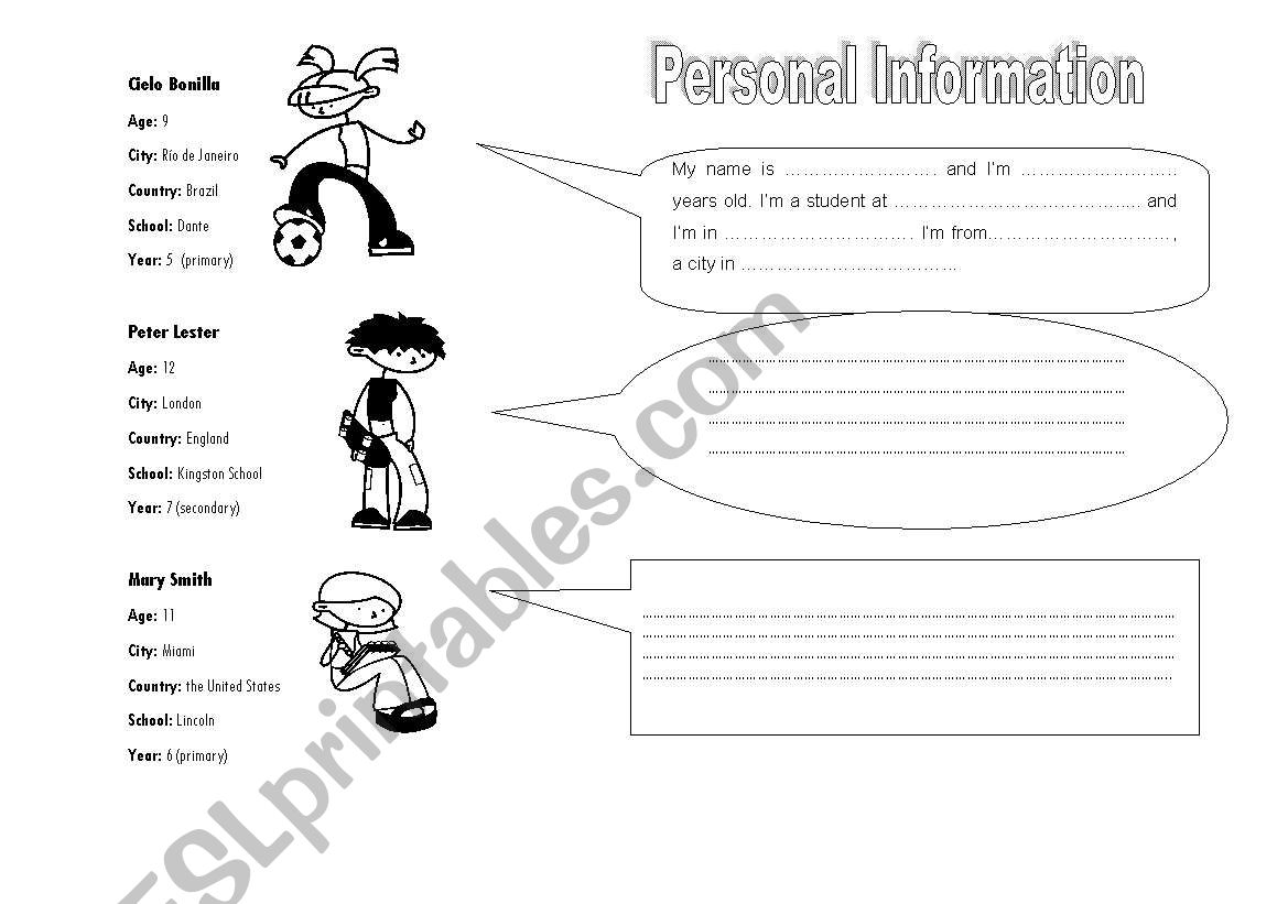 Personal Information worksheet