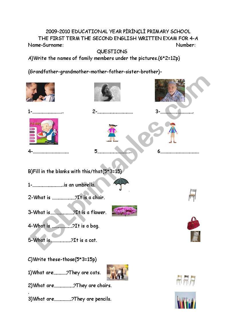 exam for 4 worksheet