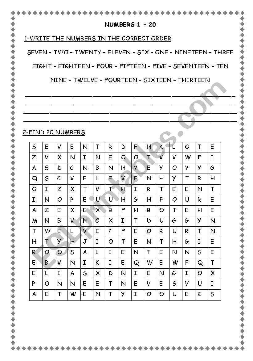 NUMBERS 1 - 20 worksheet