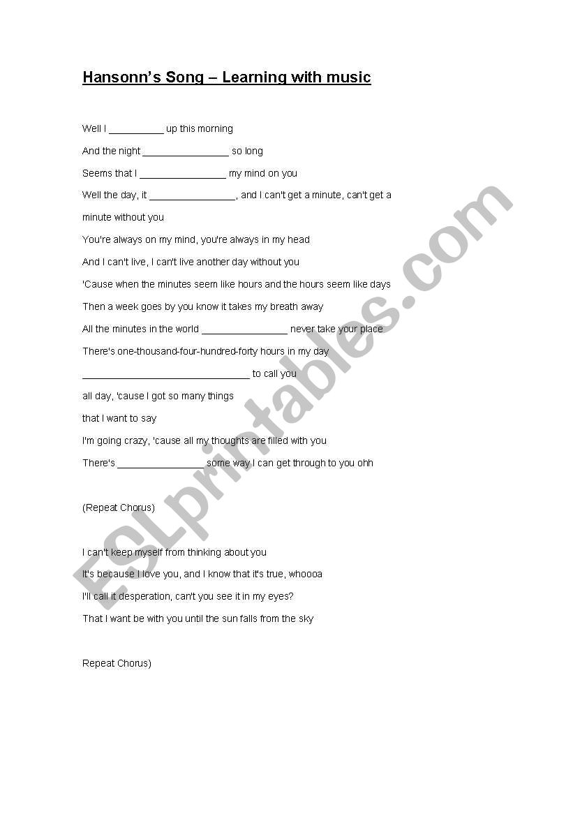 Hanson - Minute Without you! worksheet