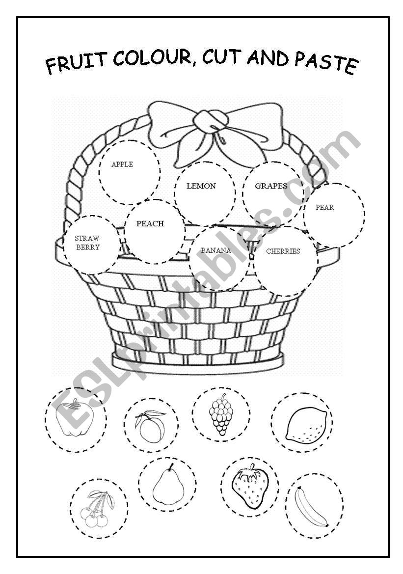 FRUIT COLOUR, CUT AND PASTE - ESL worksheet by martinasvabova