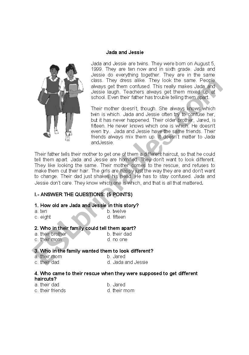 Jada and Jessie worksheet