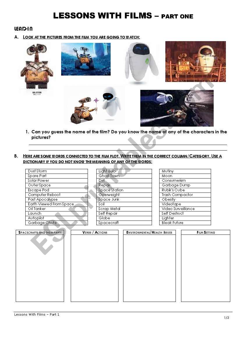 Lessons with Films - Wall-E - Part one of two